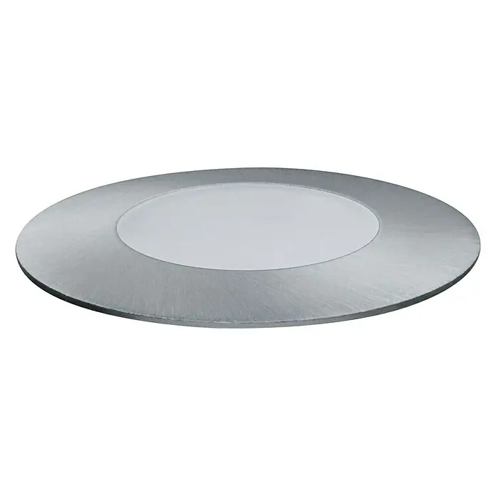 Paulmann Plug & Shine LED-Gartenspot Floor Mini - 2,5 W, 24 V, IP65 - Nahaufnahme einer modernen, runden LED-Deckenleuchte mit gebürstetem Aluminiumrahmen und weißem Diffusor. Perfekt für stilvolle Innenräume.