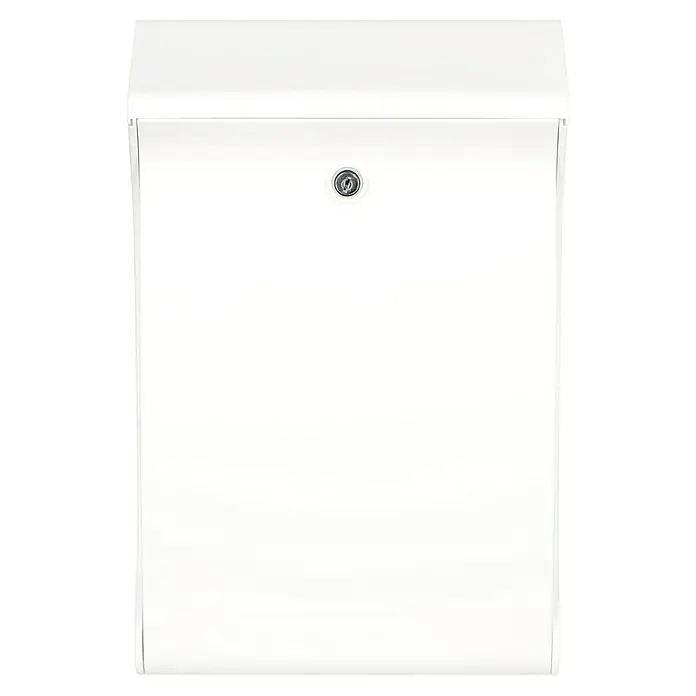 Burg-Wächter Buzón de pared Swing 4905 - L x An x Al: 27,1 x 12,9 x 41,9 cm, Blanco, Plástico - Vista frontal de un elegante buzón blanco con cerradura central, ideal para entradas modernas.