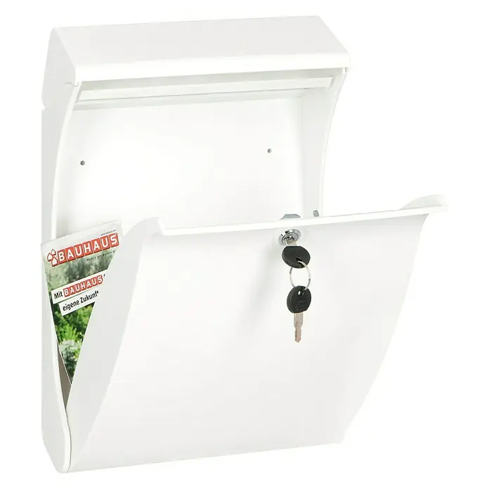 Burg-Wächter Buzón de pared Swing 4905 - L x An x Al: 27,1 x 12,9 x 41,9 cm, Blanco, Plástico - Buzón blanco con llaves y material promocional, ideal para el almacenamiento seguro de correo y periódicos.