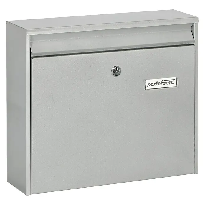 Portaferm Wandbriefkasten PF 44 - L x B x H: 10 x 36,2 x 32,2 cm, Silber, Stahl - Ein robuster, silberner Briefkasten der Marke Portaferm mit Schloss und Einwurfklappe, ideal für den Außenbereich. Stilvoll und funktional.
