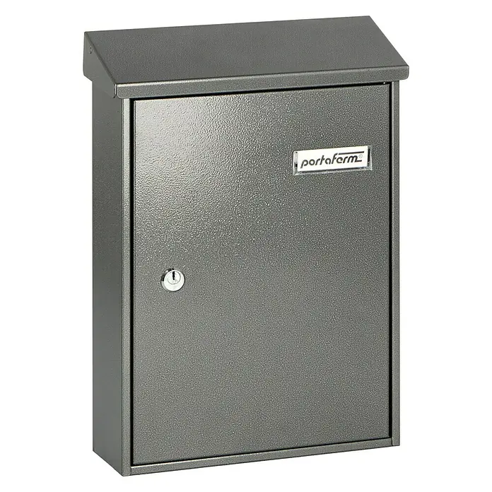 Portaferm Wandbriefkasten PF 33 - L x B x H: 9,2 x 27 x 37 cm, Schwarz, Stahl - Grauer Portoferm-Briefkasten mit Schloss und rechteckigem Design. Ideal zur sicheren Aufbewahrung Ihrer Post.