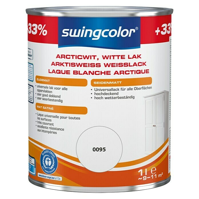 swingcolor Witte lak Arcticwit 0095 (Wit, Zijdemat, 1 l) | BAUHAUS