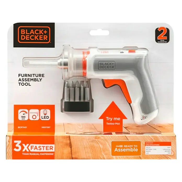 Black+Decker Atornillador de batería HEXDRIVER - 3,6 V, 1 batería, 1,5 Ah, 5,5 Nm - Imagen de una herramienta de montaje de muebles Black+Decker, diseñada para un montaje rápido y sencillo.