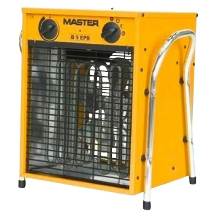 Calefactor industrial Master B9 EPB - 4,5 kW - 9 kW - Calefactor eléctrico amarillo Master B9 EPB con resistencias y controles para uso industrial.