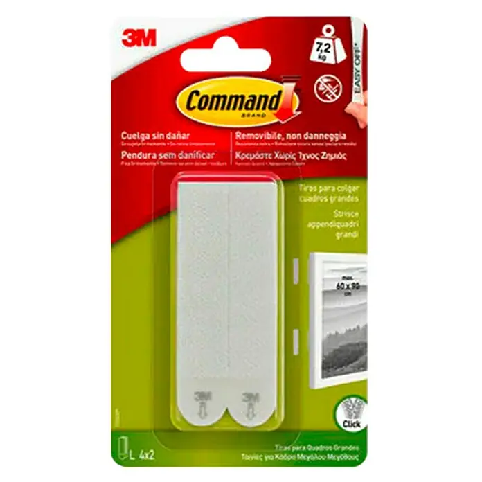 3M Command Cinta engomada 17206 - Blanco - Tiras adhesivas Command de 3M para colgar cuadros y marcos sin dañar la pared, soportando hasta 7,2 kg y fácil de quitar.