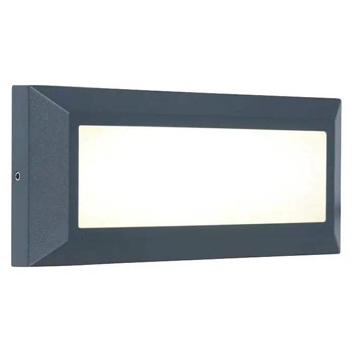 Lutec LED-Außenwandleuchte Helena - 11 W, 3,2 x 23 x 10,1 cm, Anthrazit, IP54 - Graue rechteckige Wandleuchte mit einem hellen, rechteckigen Lichtfeld in der Mitte, ideal für moderne Innen- und Außenbereiche.