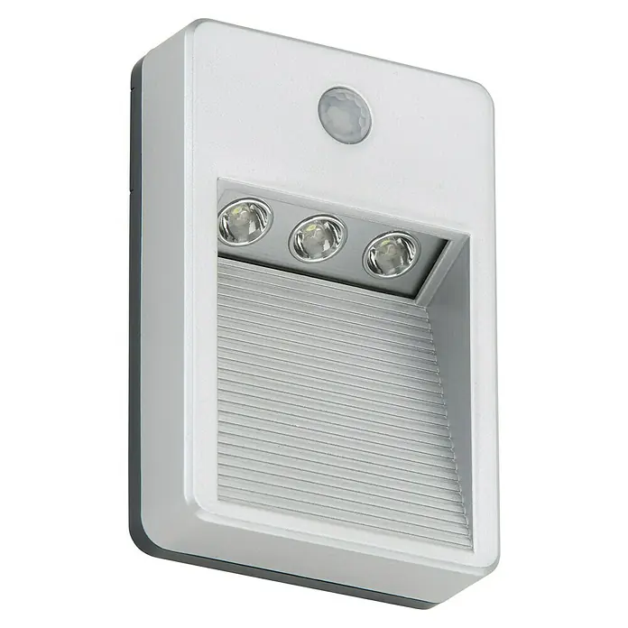 Briloner Aplique para exterior LED LERO outdoor - 0,06 W, 31 x 85 x 126 mm, IP54 - Imagen de una lámpara de pared LED plateada para exteriores con sensor de movimiento para mayor seguridad y comodidad.