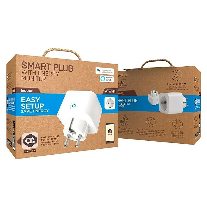 Muvit iO Enchufe inteligente con monitor de energía - Blanco, Plástico, Tipo de montaje: Instalar - Enchufe inteligente con monitor de energía para controlar el consumo y controlar los dispositivos. Fácil instalación.