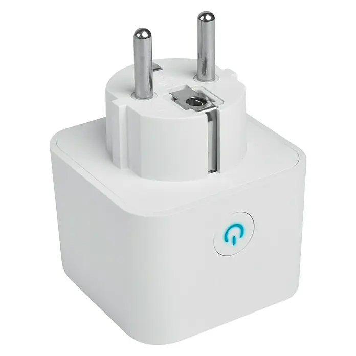 Bombilla LED inteligente pack + enchufe - E27, Color de luz: Blanco frío, Redonda - Enchufe inteligente con enchufe Schuko e interruptor de encendido/apagado para domótica, compacto y blanco.