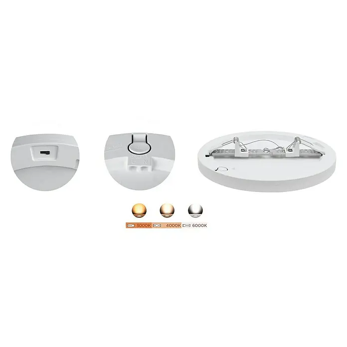 Muvit Plafón LED redondo WIFI - 30 W, Blanco - Primer plano de una lámpara de techo LED con diferentes configuraciones de temperatura de color.