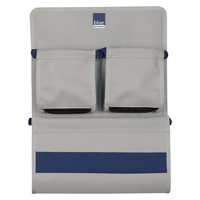 Blue Performance Cockpit-Tasche - L x B x H: 350 x 470 x 70 mm - Graue Blue Performance Aufbewahrungstasche mit blauem Logo und Akzenten, ideal für die Organisation im Boot oder Wohnwagen.