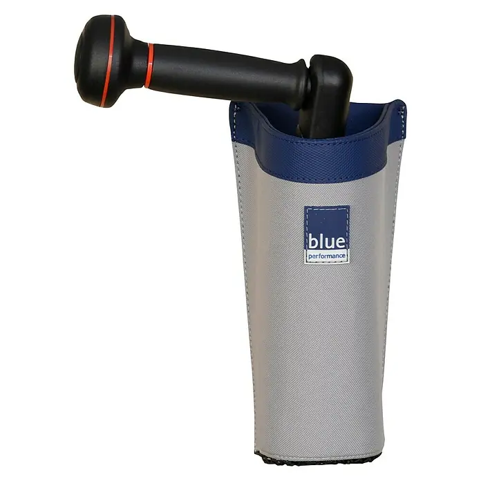 Blue Performance Winschkurbeltasche - L x B x H: 24 x 12 x 10 cm, Passend für: 2 Winchkurbeln, Grau/Blau - Nahaufnahme eines Blue Performance Werkzeugtaschenhalters mit einem schwarzen Werkzeug.