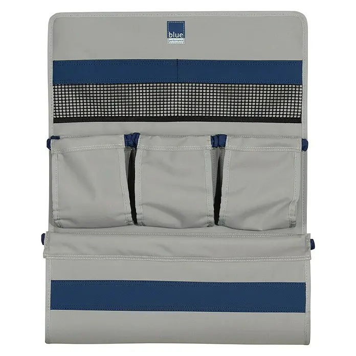 Blue Performance Cockpit-Tasche - L x B x H: 450 x 580 x 100 mm - Graue Aufbewahrungstasche "Blue Performance" mit blauen Akzenten, Netz und Taschen zur Organisation.