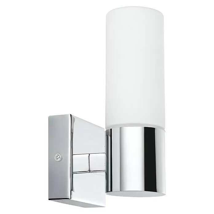 Paulmann Aplique de pared Gemini - 20 W, L x An x Al: 10,5 x 8,5 x 19,5 cm, Cromo, E14 - Lámpara de pared con base de cromo brillante y pantalla de cristal cilíndrica alta de color blanco mate.