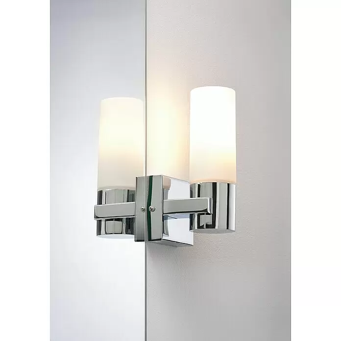 Paulmann Aplique de pared Gemini - 20 W, L x An x Al: 10,5 x 8,5 x 19,5 cm, Cromo, E14 - Aplique de pared cromado para tocador con dos difusores de vidrio esmerilado.