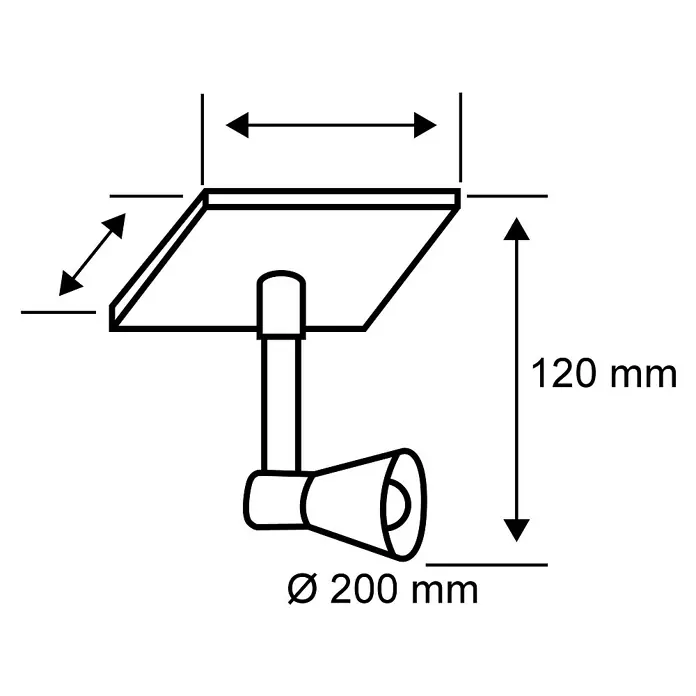 Paulmann Plug & Shine Teichbeleuchtung Underwater Spotlight - 4 W, 24 V, IP68 - Technische Zeichnung einer Wandleuchte mit Maßen. Die Leuchte hat einen Durchmesser von 200 mm und eine Höhe von 120 mm.