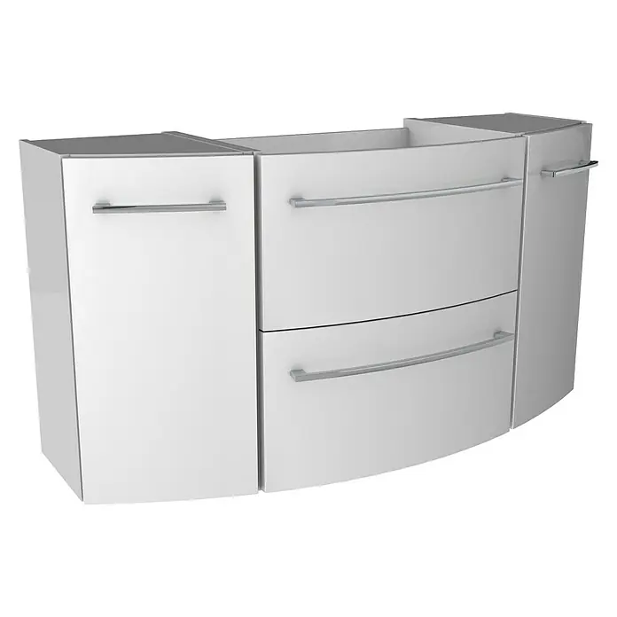 Camargue Swing Badmöbel-Set SW1210W - Gesamtbreite Badmöbel: 120 cm, Weiß, Hochglänzend, 3 -tlg. - Moderner weißer Badezimmerschrank mit Schubladen und Tür für stilvolle Badezimmeraufbewahrung.