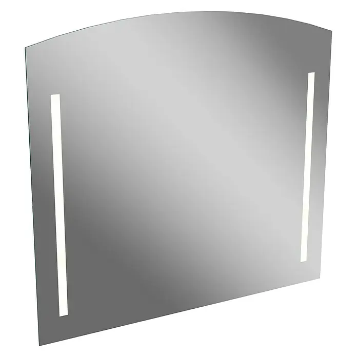 Camargue Swing LED-Lichtspiegel - B x H: 80 x 72 cm - Abgebildeter LED-beleuchteter Badezimmerspiegel mit abgerundeter Oberseite und schlanken, vertikalen Lichtstreifen.