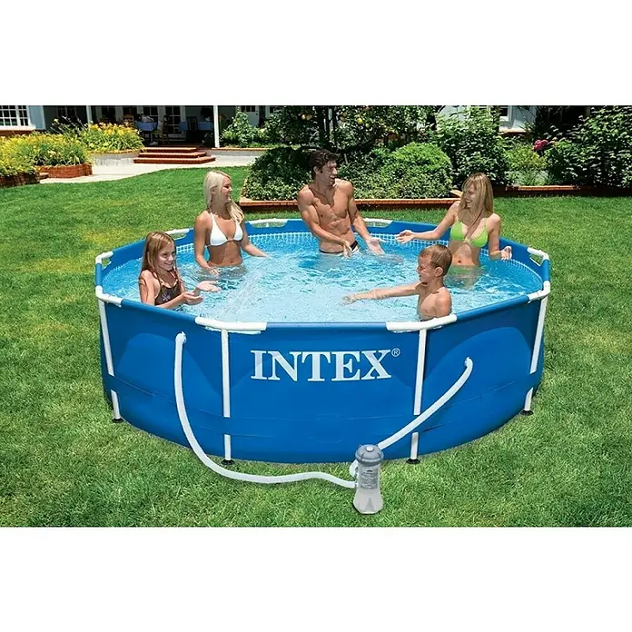 Intex Piscina Frame Rondo - Ø x Al: 366 x 76 cm, Azul, 6.503 l - Diviértete en verano con la piscina Intex, que ofrece un refrescante fresco para toda la familia y garantiza momentos inolvidables.