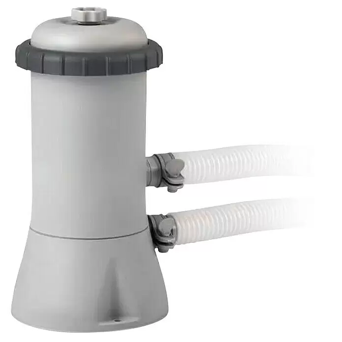 Intex Piscina Quick-Up Prisma Quadra - L x An x Al: 488 x 244 x 107 cm, Gris, 10.874 l - Bomba de filtro de cartucho para piscina blanca y gris con dos mangueras estriadas para la circulación del agua.