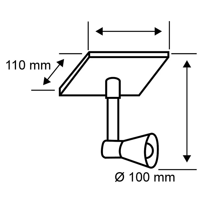 Paulmann Wandstrahler Zyli - 10 W, L x B x H: 10 x 10 x 11 cm, Weiß/Chrom, GU10, Anzahl Leuchtmittel: 1 Stk. - Technische Zeichnung einer Wandleuchte mit Abmessungen. Die Leuchte hat eine runde Form und ist an einer Wand befestigt.