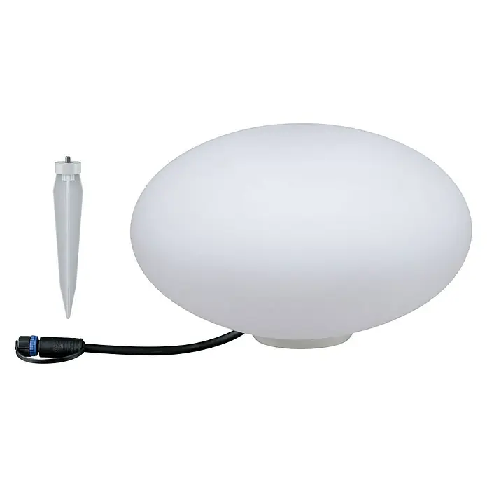 Paulmann Plug & Shine LED-Dekoleuchte Stone - 2,8 W, Weiß, L x B x H: 28 x 28 x 16,6 cm - Weiße Kugelleuchte mit Erdspieß und schwarzem Kabel. Ideal für den Garten, sorgt sie für eine stimmungsvolle Beleuchtung im Außenbereich.