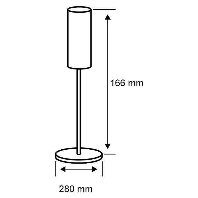 Paulmann Plug & Shine LED-Dekoleuchte Stone - 2,8 W, Weiß, L x B x H: 28 x 28 x 16,6 cm - Schemazeichnung einer Stehleuchte mit den Maßen 166 mm Höhe und 280 mm Durchmesser des Fußes.