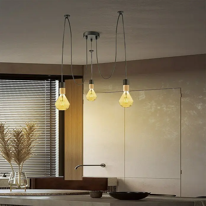 Home Sweet Home Lampenbaldachin - 3-fach, Schwarz, Metall, 12 cm - Diese moderne Pendelleuchte mit drei Edison-Glühbirnen sorgt für warmes Licht und einen stilvollen Akzent in jedem Raum.