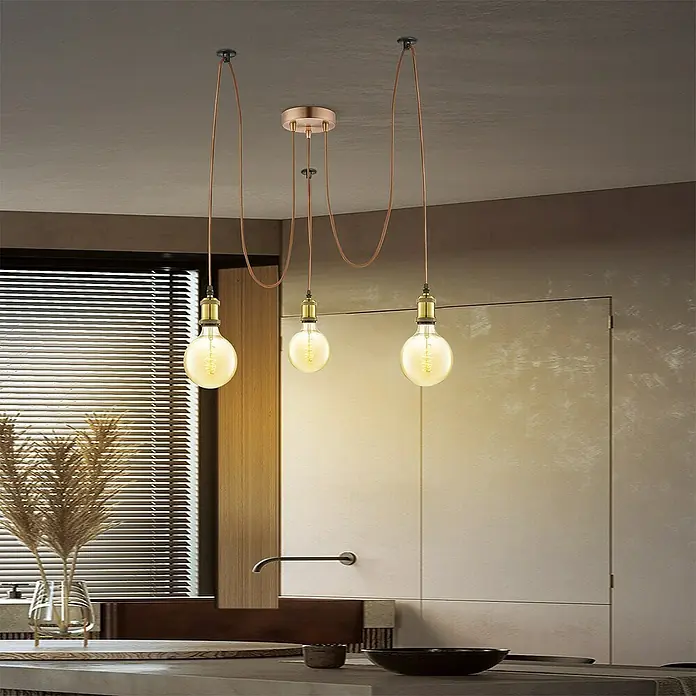 Home Sweet Home Lampenbaldachin - 3-fach, Kupfer, Metall, 12 cm - Eine stilvolle Pendelleuchte mit drei Glühbirnen, die ein warmes Licht verbreiten und eine moderne Ästhetik verleihen.