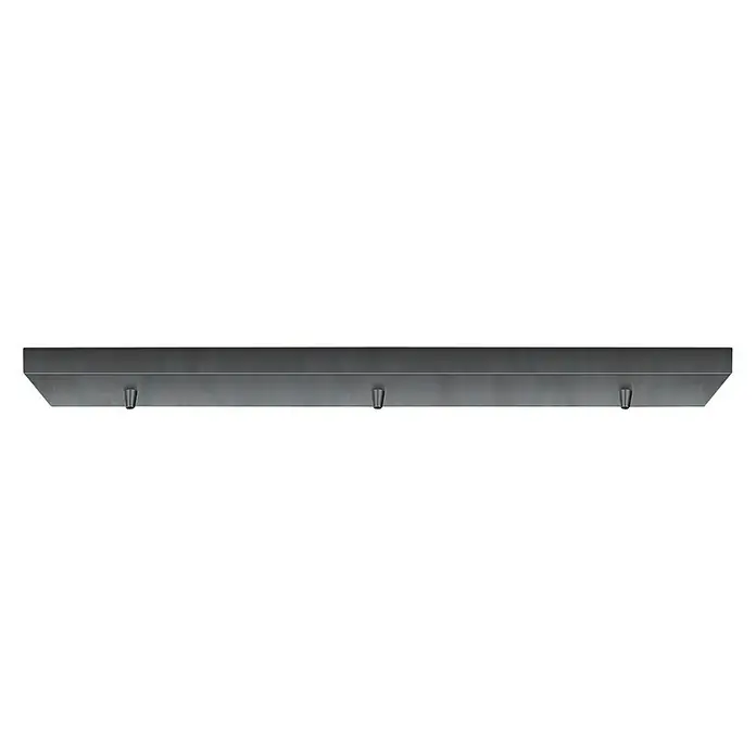 Home Sweet Home Lampenbaldachin - 3-fach, Gun Metal, 9,5 x 47 cm - Nahaufnahme einer grauen, rechteckigen Deckenleuchte mit drei Aufhängungspunkten, die ein elegantes und modernes Design für Innenräume bietet.