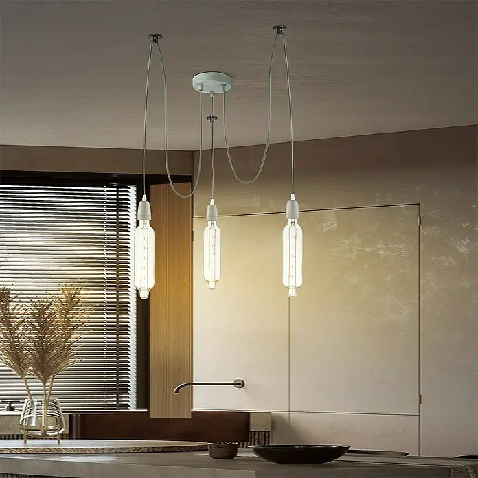 Home Sweet Home Lampenbaldachin - 3-fach, Beton, Metall, 12 cm - Moderne Pendelleuchte mit drei Edison-Glühbirnen. Elegante Beleuchtung für Esszimmer oder Küche mit stilvollem Design und warmem Licht.