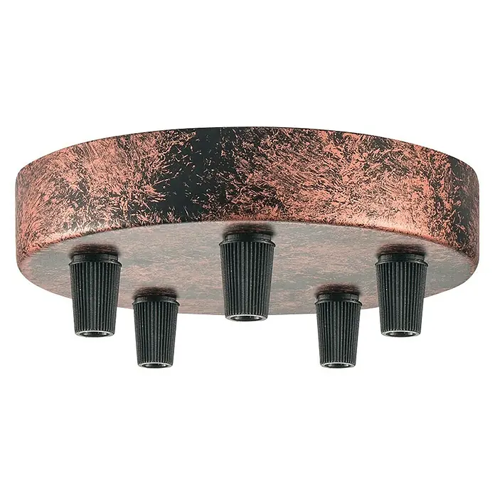 Home Sweet Home Lampenbaldachin - 5-fach, Rost, Metall, 12 cm - Deckenbaldachin in Kupferoptik mit schwarzen Kunststoffhalterungen für Pendelleuchten. Stilvolles Zubehör für die Lampenmontage.