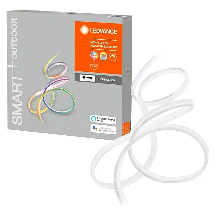 Ledvance Smart+ WiFi Smart-LED-Band Neon - Länge: 5 m, RGBW, 20 W, 630 lm - LEDVANCE Neon Flex 5M RGB+Tunable White Smart+ Outdoor Lichtschlauch, kompatibel mit Alexa und Google Assistant für den Außenbereich.