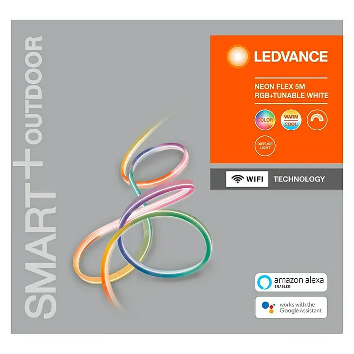 Ledvance Smart+ WiFi Smart-LED-Band Neon - Länge: 5 m, RGBW, 20 W, 630 lm - LEDVANCE Neon Flex 5M RGB+Tunable White für den Außenbereich, mit smarter Steuerung und Farbwechsel für stimmungsvolle Beleuchtung.