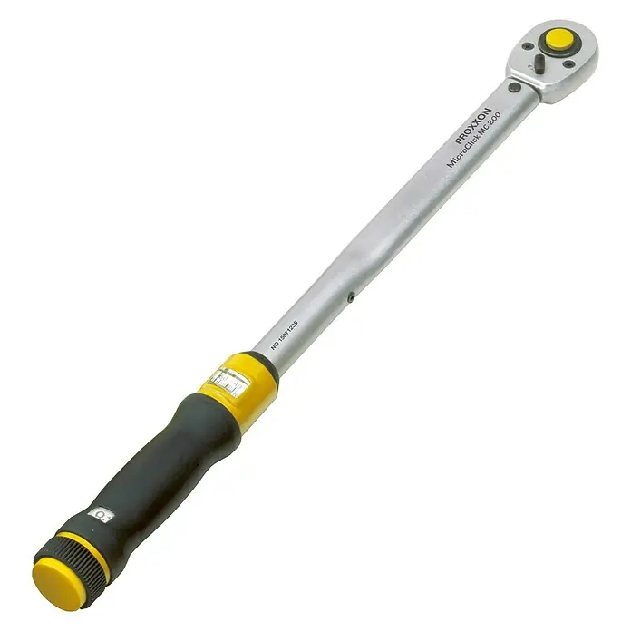 Proxxon Llave dinamométrica MICRO-Click - Cuadrado de ½'', 40 Nm - 200 Nm - Llave dinamométrica Proxxon, modelo MicroClick MC 200, una herramienta de precisión para el apriete controlado de tornillos con ajuste de par.
