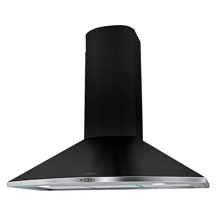 Mepamsa Campana de pared Tender H - Ancho: 90 cm, Máx. Potencia del ventilador en modo extracción: 620 m³/h, Negro - Una campana extractora negra con un diseño elegante y moderno, combinando funcionalidad y estilo para cualquier cocina.