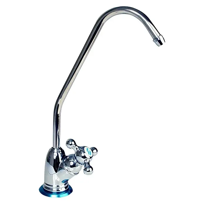 Bb agua Grifo EUR Ósmosis - Acero - Grifo cromado con caño curvo y detalles azules, ideal para cocinas y baños modernos. Combina durabilidad con un diseño elegante.