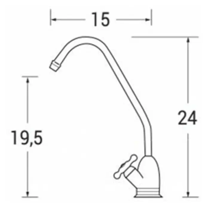 Bb agua Grifo EUR Ósmosis - Acero - Diagrama de un grifo con dimensiones de 15, 24 y 19,5, destacando las dimensiones y el diseño del grifo.