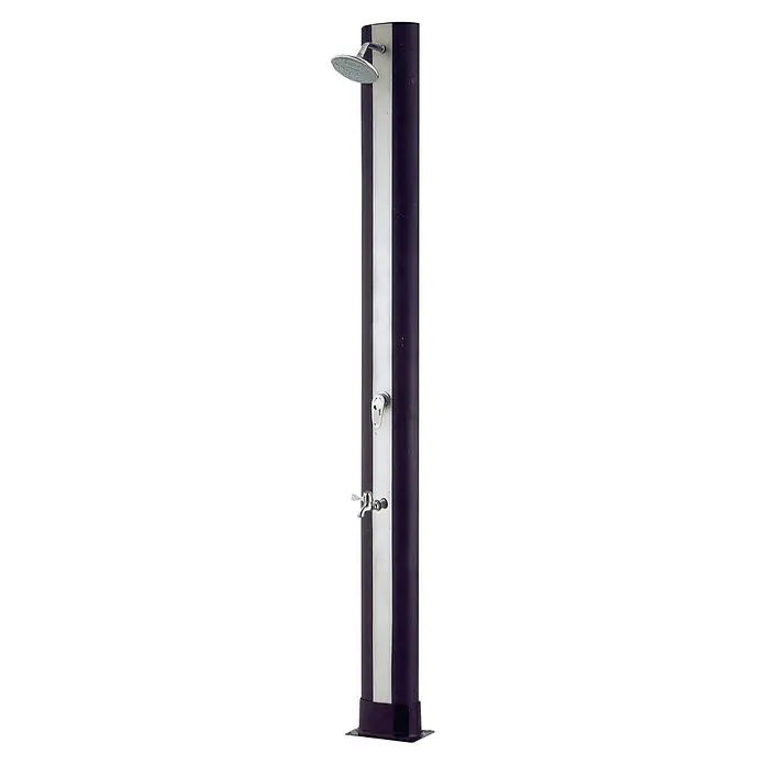 Ducha solar Lucca - Altura: 215 cm, 35 l - Ducha independiente con franja central plateada y accesorios para uso exterior, perfecta para jardines o piscinas.