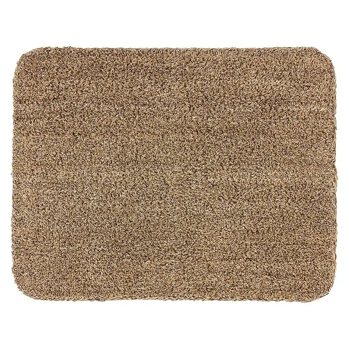 Astra Fußmatte Entra Saugaktiv - Beige, 75 x 130 cm, Material Nutzschicht: 100 % Baumwolle - Brauner, rechteckiger Badteppich mit abgerundeten Ecken vor schwarzem Hintergrund. Flauschiger Flor für Komfort und Wärme.