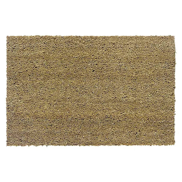 Astra Fußmatte - 50 x 80 cm, Natur, Kokosvelours, Kokos - Nahaufnahme einer rechteckigen, braunen Kokosfaser-Fußmatte mit rauer Textur, ideal für den Eingangsbereich.