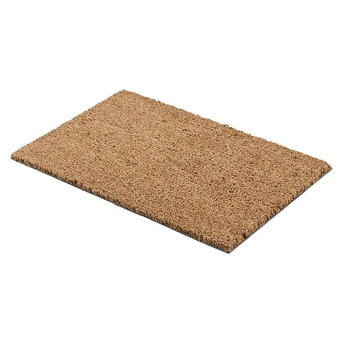 Astra Fußmatte - 50 x 80 cm, Natur, Kokosvelours, Kokos - Eine rechteckige Fußmatte aus Kokosfasern auf schwarzem Hintergrund, ideal für den Eingangsbereich.