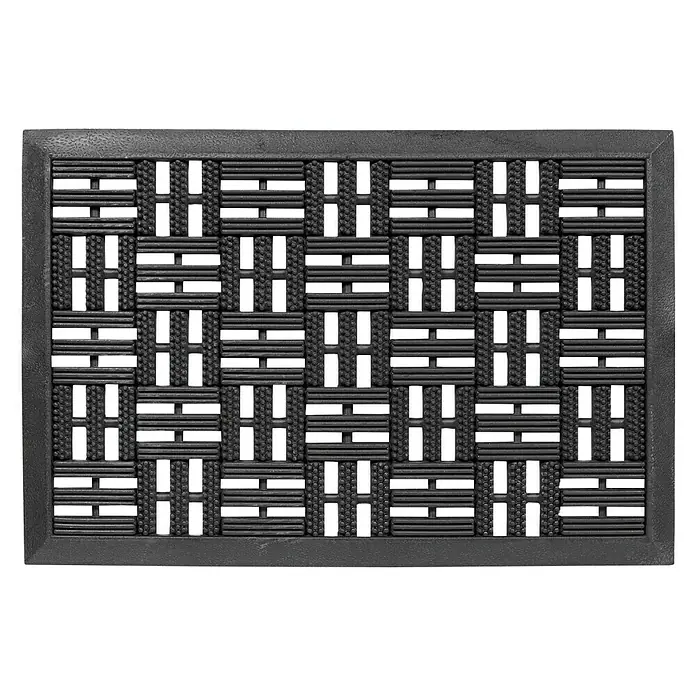 Astra Gummimatte Dynamic I - Schwarz, 25 x 60 cm, Kunststoff - Schwarze Fußmatte mit gewebtem Muster und erhöhtem Rahmen für den Innen- und Außenbereich.