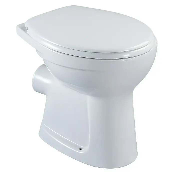 Camargue Arles Stand-WC - Mit Spülrand, Ohne Spezialglasur, Spülform: Flach, WC Abgang: Waagerecht, Weiß - Eine Nahaufnahme einer weißen Marine-Toilette. Das Produkt hat ein klassisches Design und ist ideal für Boote und andere nautische Umgebungen.
