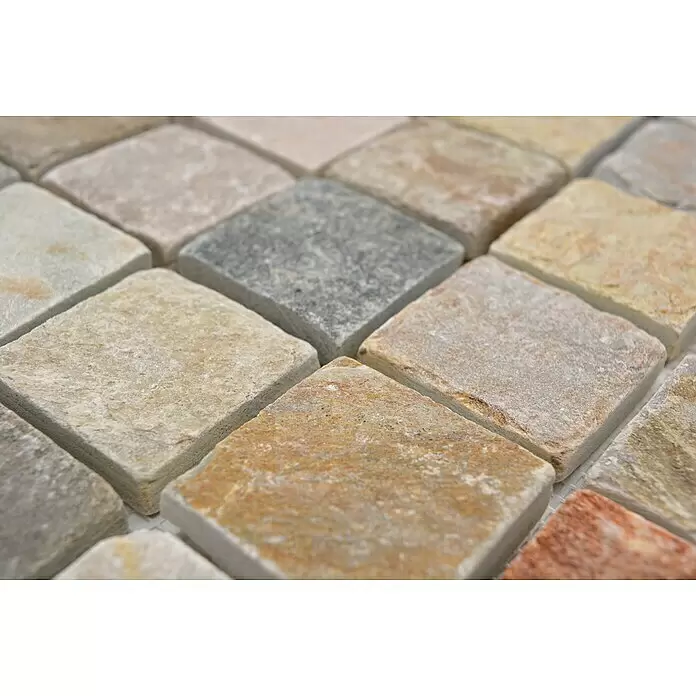 Mosaikfliese Quadrat XQM 001M - 30,5 x 30,5 cm, Beige/Grau, Matt - Naturstein-Mosaikfliesen in verschiedenen Erd- und Grautönen mit Textur für Fliesenarbeiten.