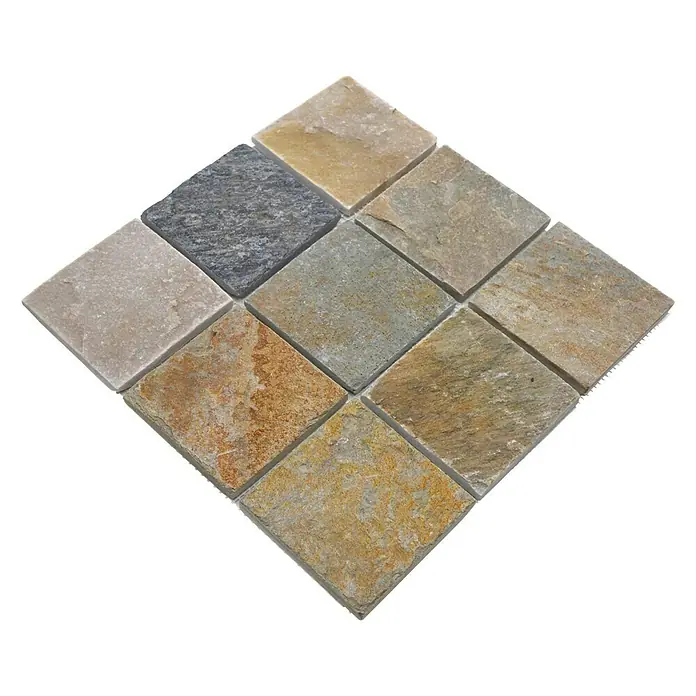 Mosaikfliese Brick XQM 100L - 29,8 x 29,8 cm, Beige/Grau, Matt - Quadratische Natursteinfliesen in verschiedenen Farben, arrangiert in einem Diamantenmuster, ideal für stilvolle Innenräume.