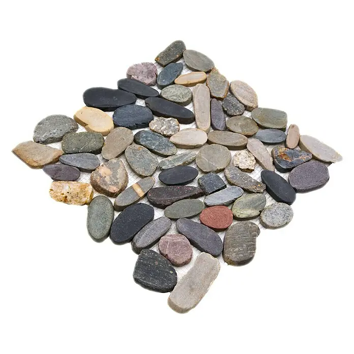 Mosaikfliese Kiesel XKS 403 - 31,5 x 31,5 cm, Grau/Beige, Matt - Ein quadratisches Mosaik aus Flusssteinen, ideal für dekorative Oberflächen und natürliche Bodengestaltung.