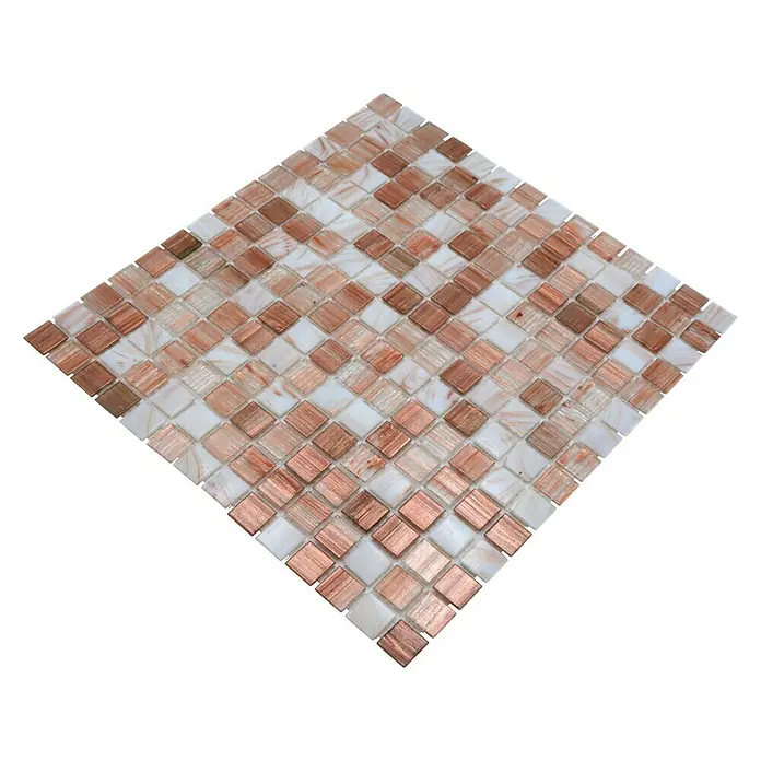 Mosaikfliese Quadrat Mix GM GS 101188 - 32,7 x 30,5 cm, Beige/Braun/Weiß, Matt - Quadratisches Mosaikfliesenmuster mit abwechselnden weißen und kupferfarbenen quadratischen Fliesen für ein elegantes Design.