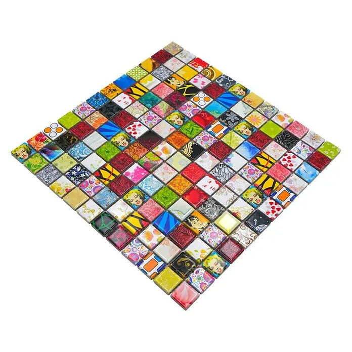 Mosaikfliese Quadrat Mix CG STAR - 30 x 30 cm, Mehrfarbig, Glänzend - Buntes Mosaikfliesen-Quadrat, das ein einzigartiges Muster für kreative Wand- oder Bodengestaltungen bietet. Perfekt für lebendige Akzente.