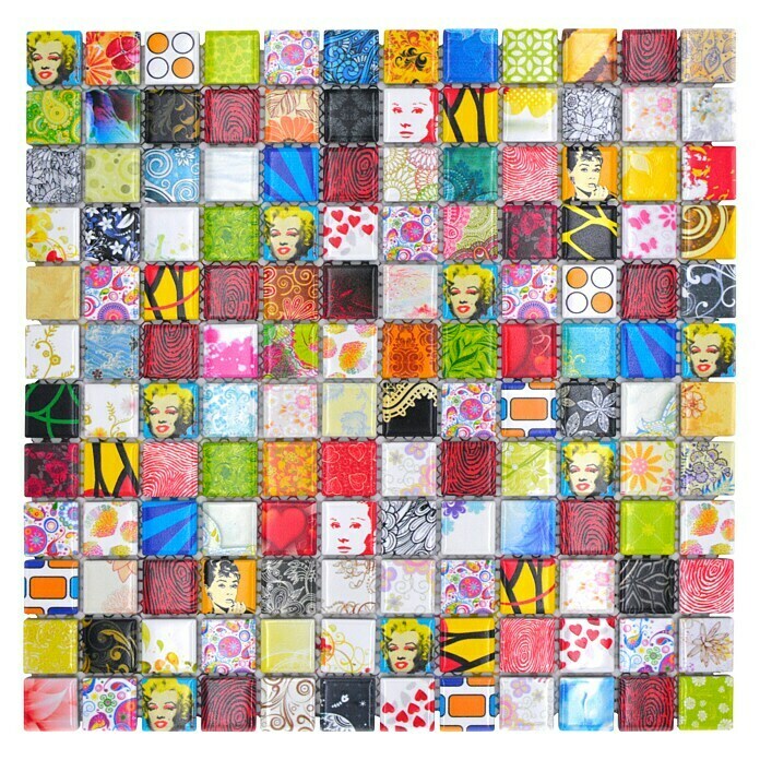 Mosaikfliese Quadrat Mix CG STAR30 x 30 cm, Mehrfarbig, Glänzend Top View